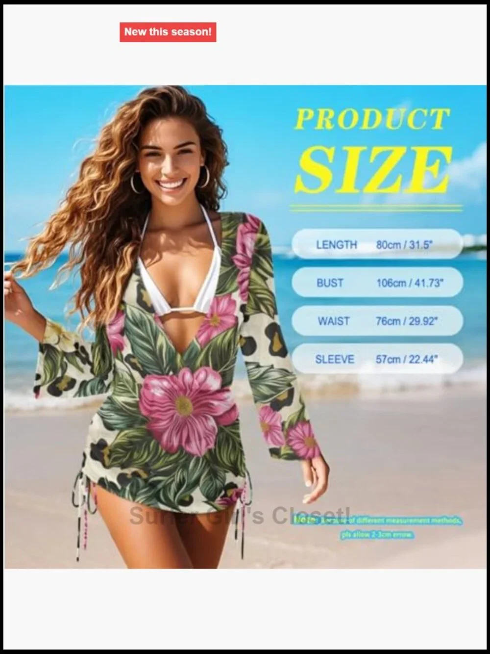 3-Piece Bikini Set with Cover Up Triangle Top Adjustable Straps Floral Pattern